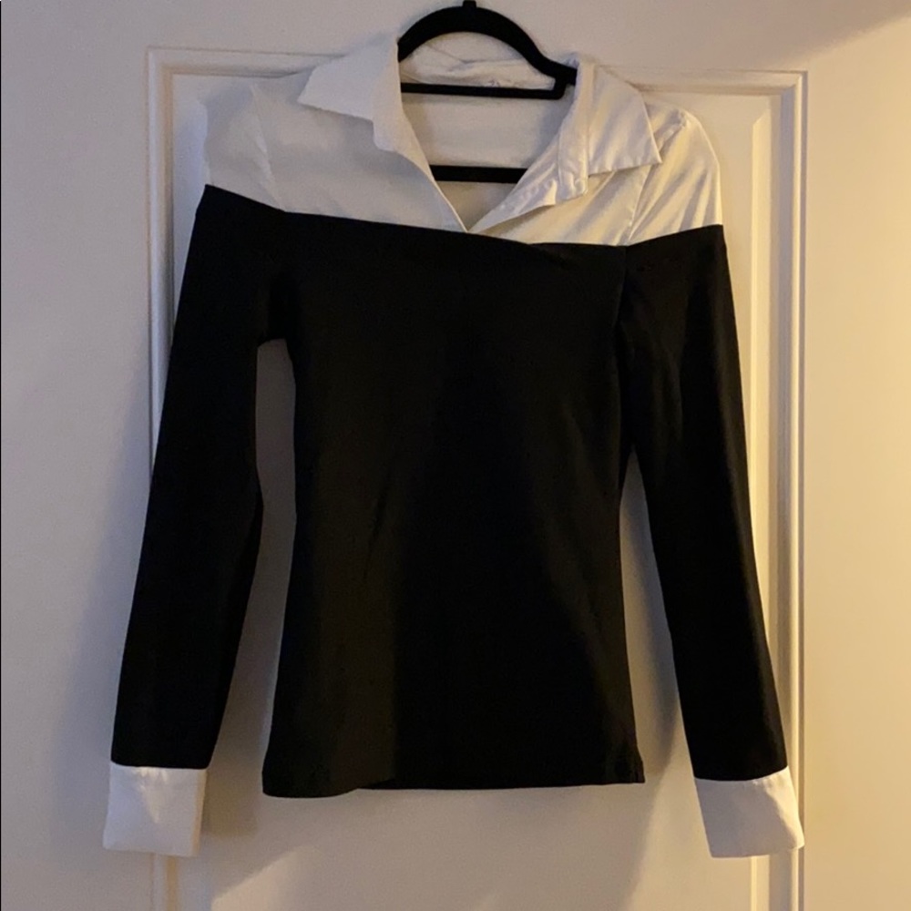 Fitted black and white blouse